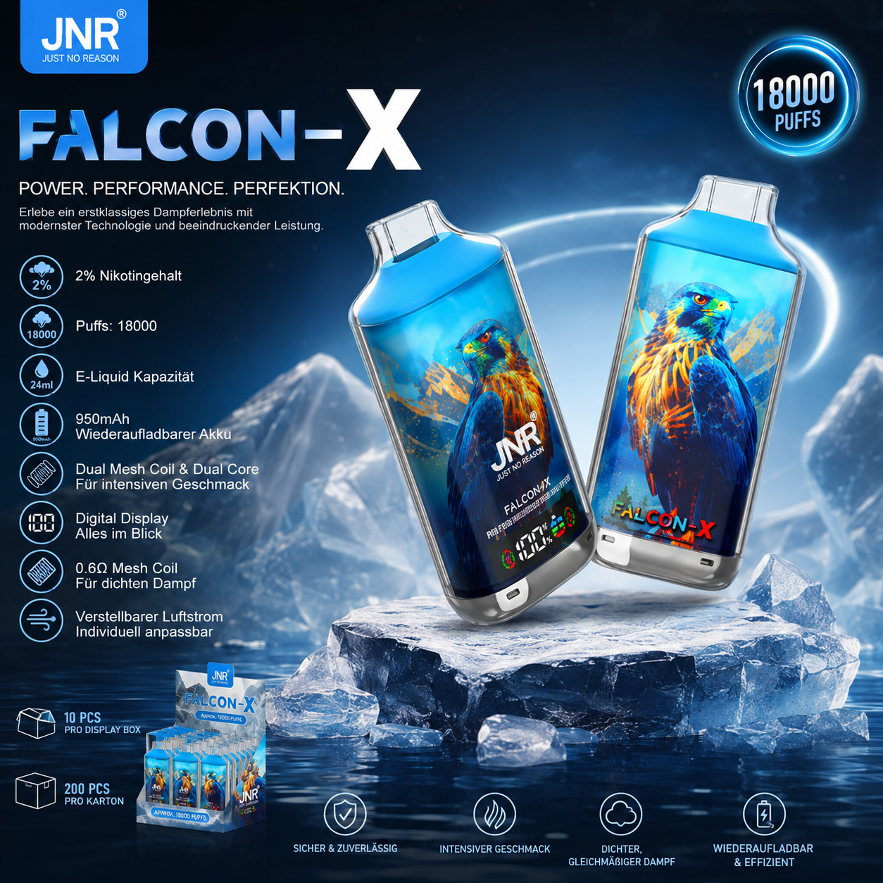 JNR Falcon X – 18 000 Bouffées – 2 % de Nicotine